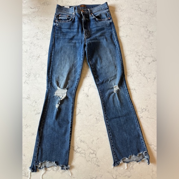 MOTHER The Insider High Rise Crop Step Fray Bootcut Jeans Dancing on Coals 26 - Picture 3 of 7
